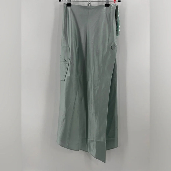 NWT OFF-WHITE Satin Flared Skirt Light Blue  IT 38 (XS) Stain - Picture 1 of 16